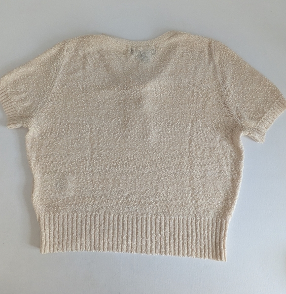Vintage Carole Litty Boucle KNIT TOP Short Sleeve Yellow Cream Sz M 90s Feminine - Picture 7 of 12